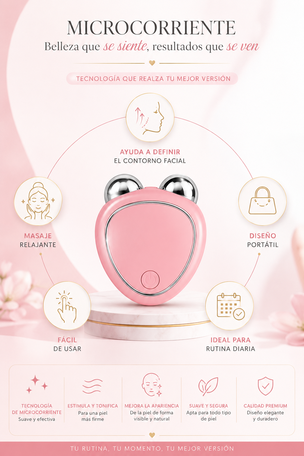 Masajeador Facial de Microcorriente | Piel Más Firme y Radiante en Minutos